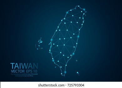 Abstract mash line and point scales on dark background with map of Taiwan. Wire frame 3D mesh polygonal network line, design sphere, dot and structure. Vector illustration eps 10.