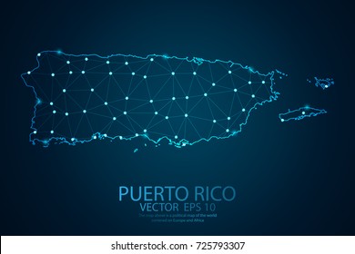 Abstract mash line and point scales on dark background with map of Puerto rico. Wire frame 3D mesh polygonal network line, design sphere, dot and structure. Vector illustration eps 10.