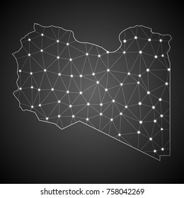Abstract Mash Line and Point Scales on The Dark Gradient Background With Map of Libya. 3D Mesh Polygonal Network Connections.Vector illustration eps 10.