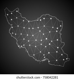 Abstract Mash Line and Point Scales on The Dark Gradient Background With Map of Iran. 3D Mesh Polygonal Network Connections.Vector illustration eps 10.