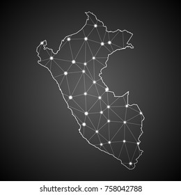 Abstract Mash Line and Point Scales on The Dark Gradient Background With Map of Peru. 3D Mesh Polygonal Network Connections.Vector illustration eps 10.