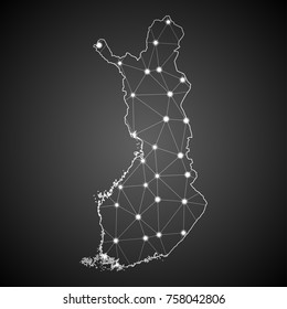 Abstract Mash Line and Point Scales on The Dark Gradient Background With Map of Finland. 3D Mesh Polygonal Network Connections.Vector illustration eps 10.