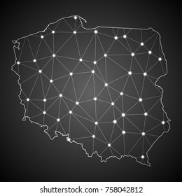 Abstract Mash Line and Point Scales on The Dark Gradient Background With Map of Poland. 3D Mesh Polygonal Network Connections.Vector illustration eps 10.