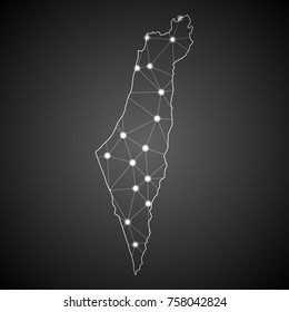 Abstract Mash Line and Point Scales on The Dark Gradient Background With Map of Israel. 3D Mesh Polygonal Network Connections.Vector illustration eps 10.
