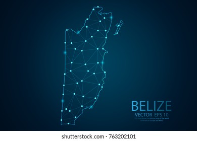 Abstract mash line and point scales on dark background with map of Belize. Wire frame 3D mesh polygonal network line, design sphere, dot and structure. Vector illustration eps 10.