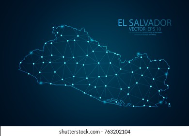 Abstract mash line and point scales on dark background with map of El salvador. Wire frame 3D mesh polygonal network line, design sphere, dot and structure. Vector illustration eps 10.