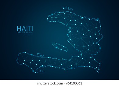 Abstract mash line and point scales on dark background with map of Haiti. Wire frame 3D mesh polygonal network line, design sphere, dot and structure. Vector illustration eps 10.