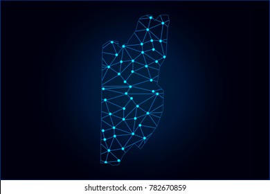 Abstract mash line and point scales on dark background with map of Belize. Wire frame 3D mesh polygonal network line, design sphere, dot and structure. Vector illustration eps 10.