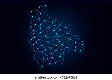 Abstract mash line and point scales on dark background with map of Bolivia. Wire frame 3D mesh polygonal network line, design sphere, dot and structure. Vector illustration eps 10.