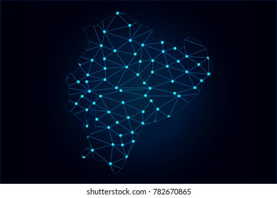 Abstract mash line and point scales on dark background with map of Ecuador. Wire frame 3D mesh polygonal network line, design sphere, dot and structure. Vector illustration eps 10.