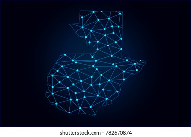 Abstract mash line and point scales on dark background with map of Guatemala. Wire frame 3D mesh polygonal network line, design sphere, dot and structure. Vector illustration eps 10.