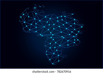 Abstract mash line and point scales on dark background with map of Venezuela. Wire frame 3D mesh polygonal network line, design sphere, dot and structure. Vector illustration eps 10.