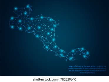 Abstract mash line and point scales on dark background with map of Central America.3D mesh polygonal network line, design sphere, dot and structure. Vector illustration eps 10.