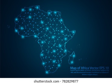 Abstract mash line and point scales on dark background with map of Africa.3D mesh polygonal network line, design sphere, dot and structure. Vector illustration eps 10.