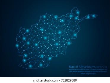 Abstract mash line and point scales on dark background with map of Afghanistan.3D mesh polygonal network line, design sphere, dot and structure. Vector illustration eps 10.