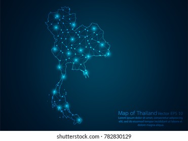 Abstract Mash Line And Point Scales On Dark Background With Map Of Thailand.3D Mesh Polygonal Network Line, Design Sphere, Dot And Structure. Vector Illustration Eps 10.