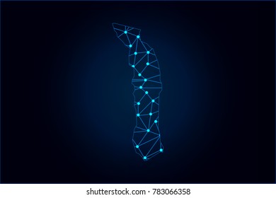 Abstract mash line and point scales on dark background with map of Togo. Wire frame 3D mesh polygonal network line, design sphere, dot and structure. Vector illustration eps 10.