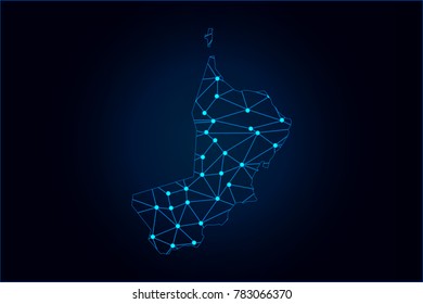 Abstract mash line and point scales on dark background with map of Oman. Wire frame 3D mesh polygonal network line, design sphere, dot and structure. Vector illustration eps 10.