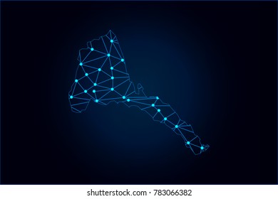 Abstract mash line and point scales on dark background with map of Eritrea. Wire frame 3D mesh polygonal network line, design sphere, dot and structure. Vector illustration eps 10.