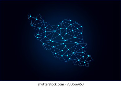 Abstract mash line and point scales on dark background with map of Iran. Wire frame 3D mesh polygonal network line, design sphere, dot and structure. Vector illustration eps 10.
