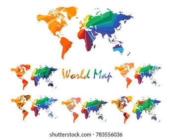 Abstract mash line and point scales on dark background with map of World. Wire frame mesh polygonal network line, design sphere, color and structure. Vector illustration