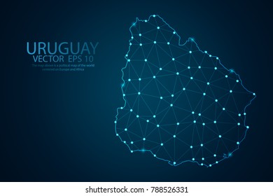 Abstract mash line and point scales on dark background with map of Uruguay. Wire frame 3D mesh polygonal network line, design sphere, dot and structure. Vector illustration eps 10.