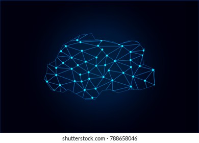 Abstract mash line and point scales on dark background with map of Bhutan. Wire frame 3D mesh polygonal network line, design sphere, dot and structure. Vector illustration eps 10.
