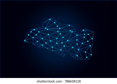 Abstract mash line and point scales on dark background with map of EL Salvador. Wire frame 3D mesh polygonal network line, design sphere, dot and structure. Vector illustration eps 10.