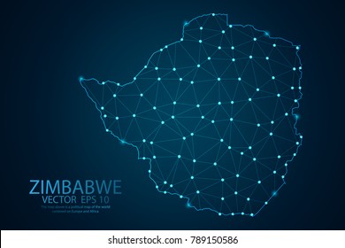 Abstract mash line and point scales on dark background with map of Zimbabwe. Wire frame 3D mesh polygonal network line, design sphere, dot and structure. Vector illustration eps 10.