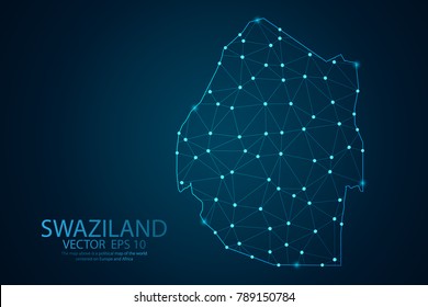 Abstract mash line and point scales on dark background with map of Swaziland. Wire frame 3D mesh polygonal network line, design sphere, dot and structure. Vector illustration eps 10.