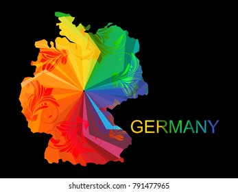 Abstract mash line and point scales on dark background with map of Germany. Wire frame mesh polygonal network line, design sphere, color and structure. Vector illustration