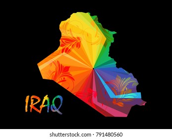 Abstract mash line and point scales on dark background with map of Iraq. Wire frame mesh polygonal network line, design sphere, color and structure. Vector illustration