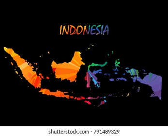 Abstract mash line and point scales on dark background with map of Indonesia. Wire frame mesh polygonal network line, design sphere, color and structure. Vector illustration