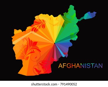 Abstract mash line and point scales on dark background with map of Afghanistan. Wire frame mesh polygonal network line, design sphere, color and structure. Vector illustration