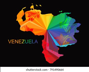 Abstract mash line and point scales on dark background with map of Venezuela. Wire frame mesh polygonal network line, design sphere, color and structure. Vector illustration