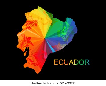 Abstract mash line and point scales on dark background with map of Ecuador. Wire frame mesh polygonal network line, design sphere, color and structure. Vector illustration