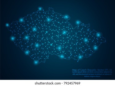 Abstract mash line and point scales on dark background with map of Czech Republic.3D mesh polygonal network line, design sphere, dot and structure. Vector illustration eps 10.