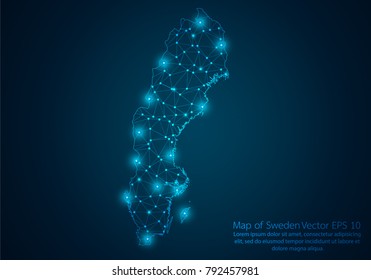 Abstract mash line and point scales on dark background with map of Sweden.3D mesh polygonal network line, design sphere, dot and structure. Vector illustration eps 10.