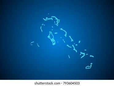 Abstract mash line and point scales on dark background with Map of bahamas. Wire frame 3D mesh polygonal network line, design sphere, dot and structure. communications map of bahamas.  Vector.
