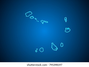 Abstract mash line and point scales on dark background with Map of Cape Verde. Wire frame 3D mesh polygonal network line, design sphere, dot and structure. communications map of Cape Verde. Vector.