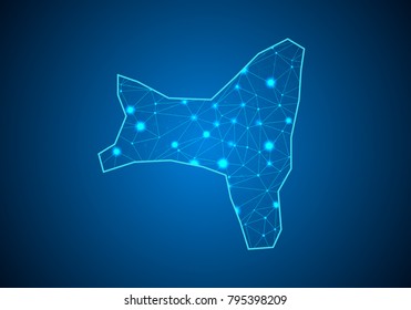 Abstract mash line and point scales on dark background with Map of christmas Island. Wire frame 3D mesh polygonal network line, design sphere, dot and structure. communications map of christmas Island