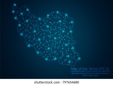 Abstract mash line and point scales on dark background with map of Iran.3D mesh polygonal network line, design sphere, dot and structure. Vector illustration eps 10.