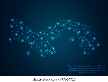 Abstract mash line and point scales on dark background with map of Panama.3D mesh polygonal network line, design sphere, dot and structure. Vector illustration eps 10.
