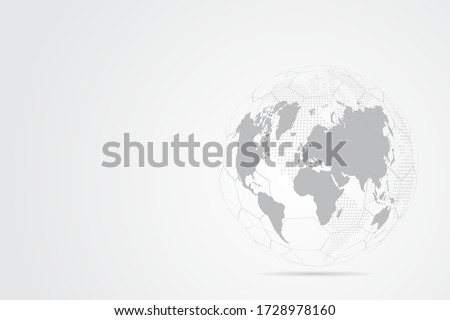 Abstract mash line and point scales on white background with Global. Wire frame 3D mesh polygonal network line, design sphere, dot and structure. Vector illustration eps 10.