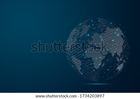 Abstract mash line and point scales on dark background with Map World representing the global . Wire frame 3D mesh polygonal network line, design sphere, dot and structure. Vector illustration eps 10.