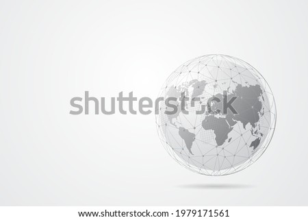 Abstract mash line and point scales on white background with Global. Wire frame 3D mesh polygonal network line, design sphere, dot and structure. Vector illustration eps 10.