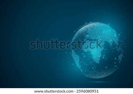 Abstract mash line and point scales on dark background with Map World representing the global. Wire frame 3D mesh polygonal network line, design sphere, dot and structure. Vector illustration eps 10.