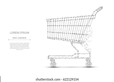 Abstract mash line and point shopping cart on white background with an inscription. Starry sky or space, consisting of stars and the universe. Vector business illustration