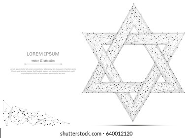 Abstract mash line and point the star of David on white background with an inscription. Starry sky or space, consisting of stars and the universe. Vector business illustration