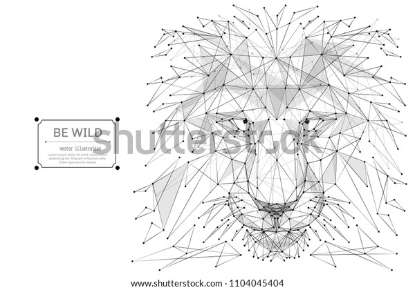 白い背景に抽象的なマッシュラインとポイント抽象的なベクター画像と銘文 ライオンの頭の低ポリワイヤフレームイラスト ベクター野生動物のイラスト のベクター画像素材 ロイヤリティフリー
